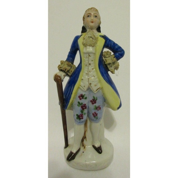 Vintage Colonial Man Porcelain Figure Lace Cuffs and Neck Tie Hand Painted Made - Picture 2 of 12